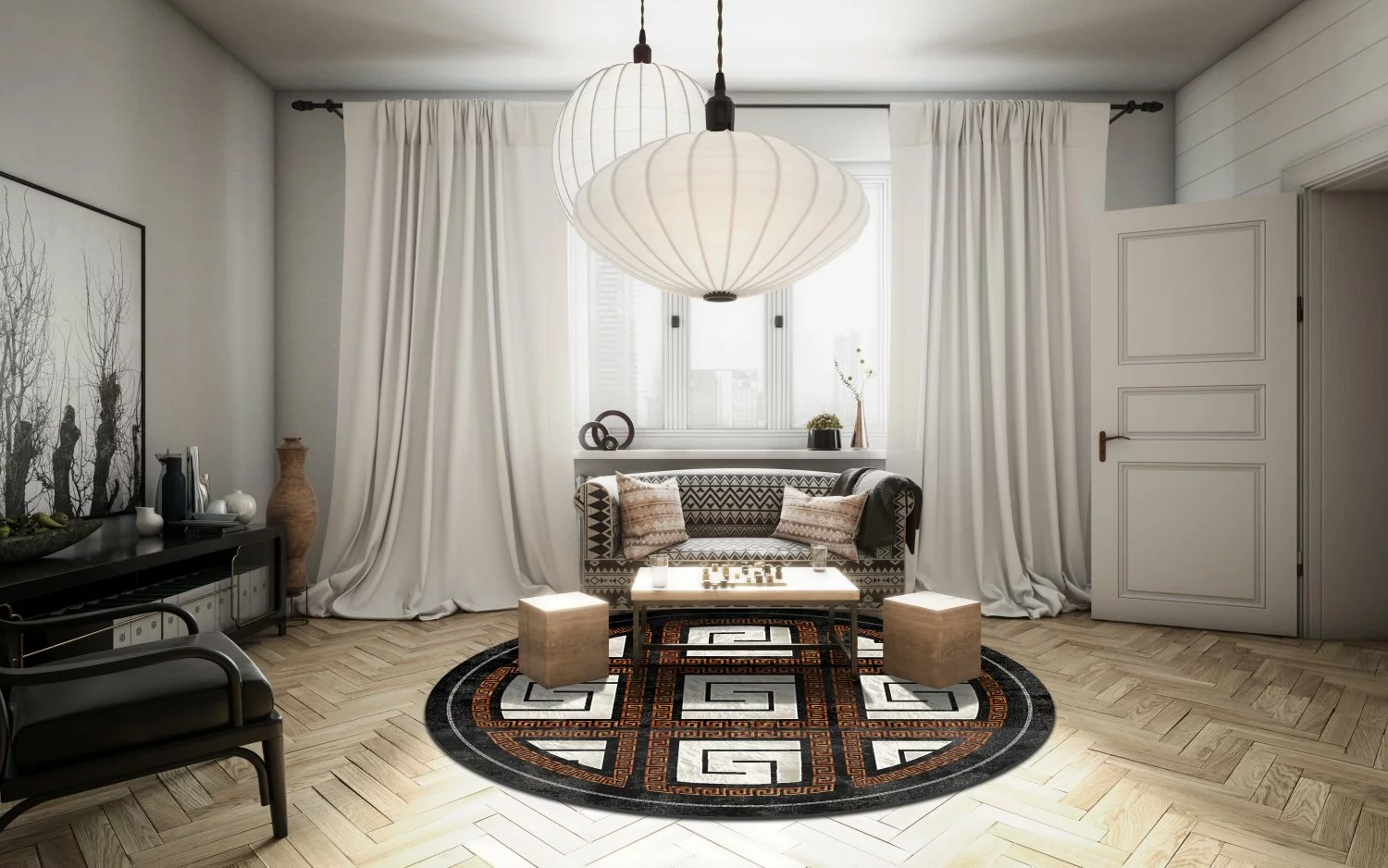 Pyöreät Matot - Milos (musta/valkoinen) 4 Pyöreät Matot - Milos (musta/valkoinen) - Image 2