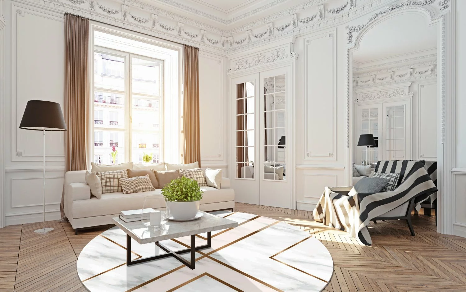 Pyöreät Matot - Nemea (valkoinen/vaaleanpunainen/kulta) 4 Pyöreät Matot - Nemea (valkoinen/vaaleanpunainen/kulta) - Image 2