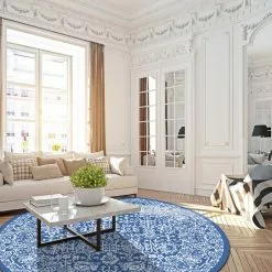 Pyöreät Matot - Menfi (sininen) -Pyöreät Matot Myymälä 9 dawn.skd11194.col802.round .d14.p4