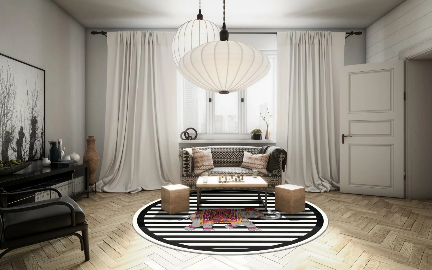 Pyöreät Matot - Develi (musta/valkoinen) 4 Pyöreät Matot - Develi (musta/valkoinen) - Image 2