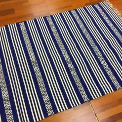 Räsymatto - Ystad (sininen) -Pyöreät Matot Myymälä img 4909